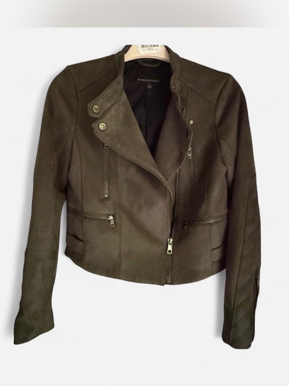 Banana Republic Olive Green Suede Moto Jacket Size S NWOT